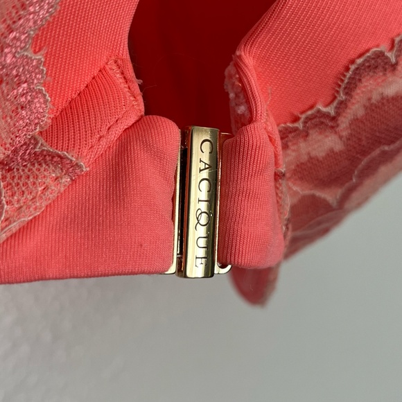 Cacique - Boost Plunge Front Closure Underwire Lace Neon Orange Coral Bra - 44C - Picture 8 of 12